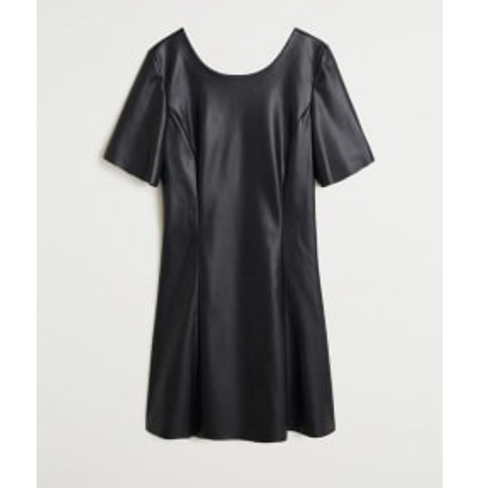 Mango Faux Leather Mini-Dress with tie-back NEW